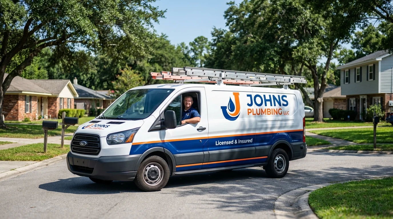 Johns Plumbing LLC service van in Geneseo, NY