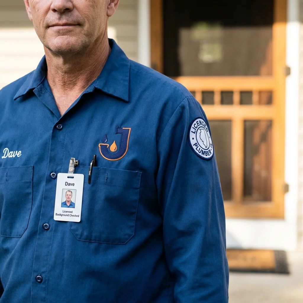 Licensed plumber showing ID badge in Geneseo, NY