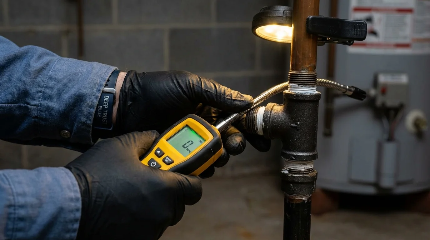 Gas leak detection with electronic sniffer by Johns Plumbing LLC in Geneseo