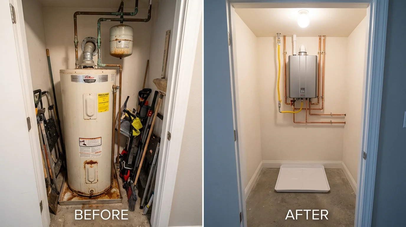 Tank water heater versus wall-mounted tankless unit comparison for Geneseo, NY homeowners