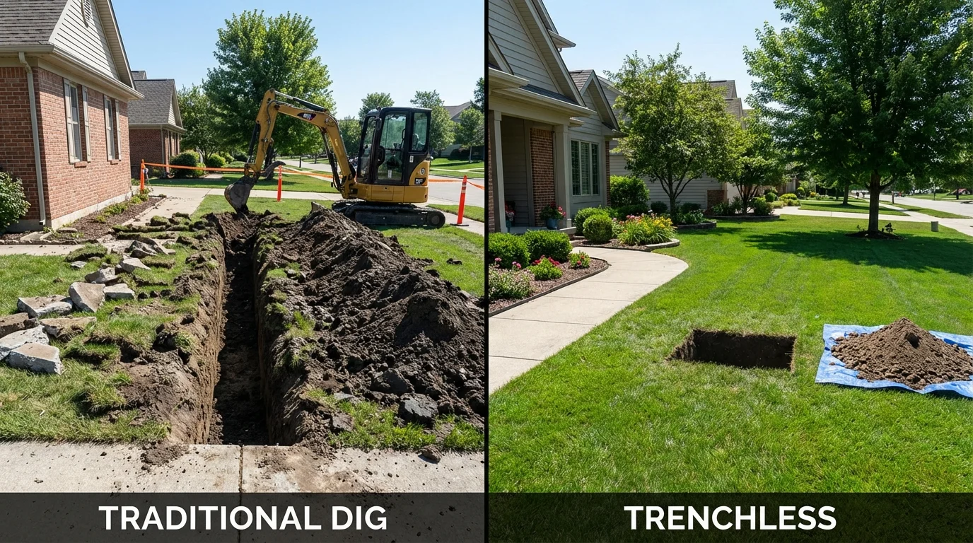 Trenchless sewer repair with minimal yard damage versus traditional excavation in Geneseo, NY